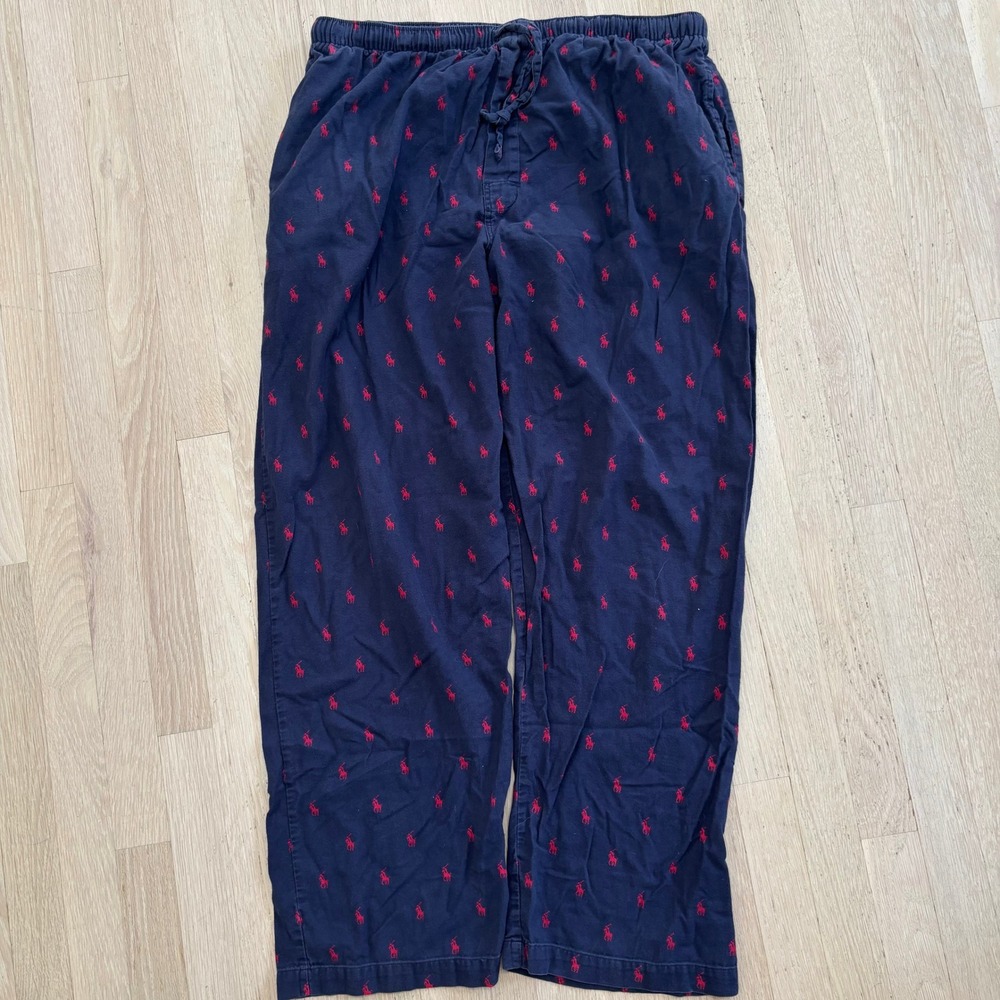 Polo Ralph Lauren Pajama Pants Mens Large Navy Blue Excellent Pony Print - Picture 1 of 5